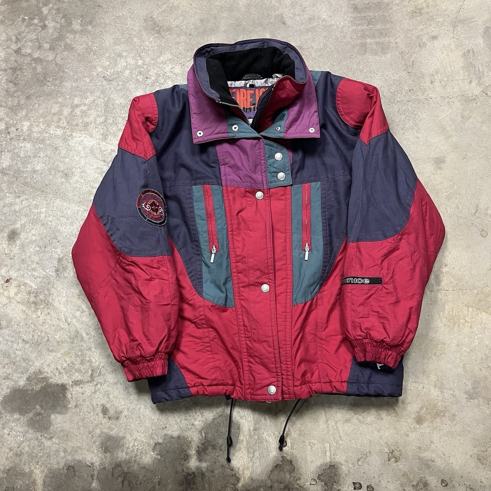 SUNICE Puffer Jacket Womens Size 12 Red Multicolor Ski Colorblock VTG